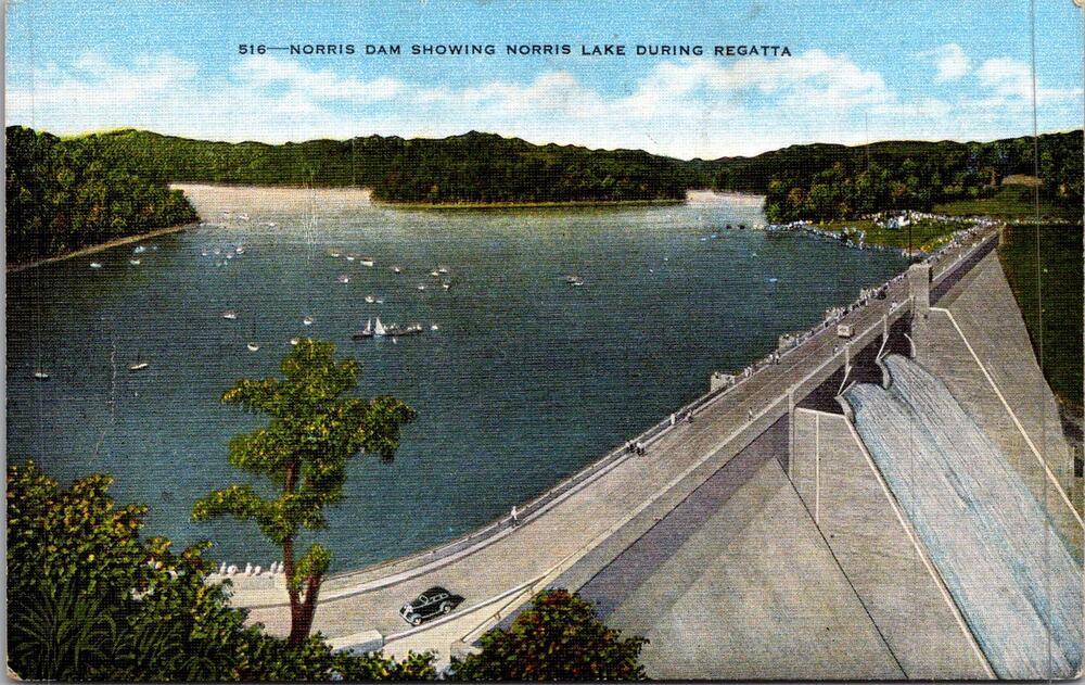 Norris Dam Showing Norris Lake During Regatta Vintage Postcard SP17-15